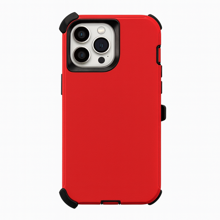 Red phone case with black accents on a white background