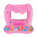 Pink inflatable pool float with ocean-themed decorations on a white background
