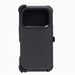 Black phone case with a rugged design on a white background