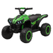 Green and black toy ATV on a white background