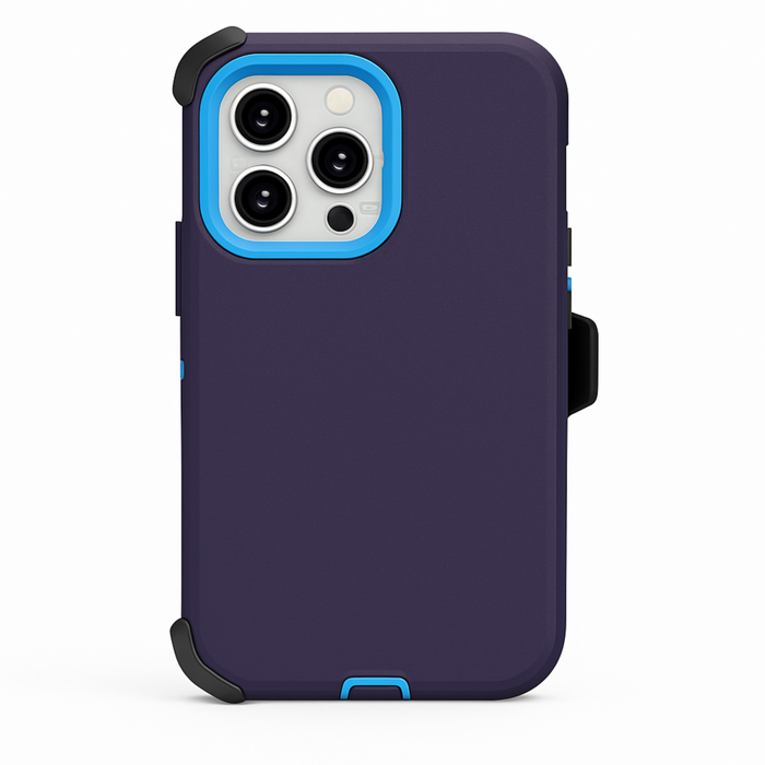 Navy blue phone case with blue accents on a white background