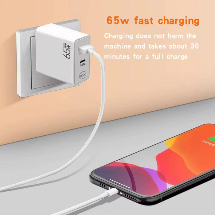 65W GaN Fast Charger | 1 USB + 1 PD | QC 5.0 + PD 33W