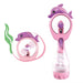 Pink and purple dolphin-shaped fan on a white background