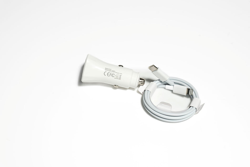 20W USB-C Car Charger – Includes USB-C to Lightning Cable (White)