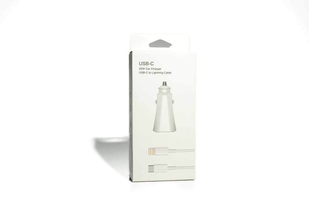 20W USB-C Car Charger – Includes USB-C to Lightning Cable (White)