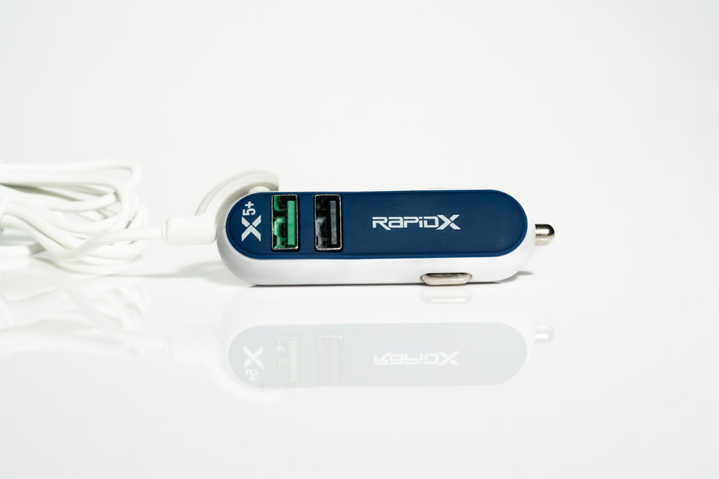 RapidX X5+ 5-Port USB Car Charger with Detachable Hub – QC 3.0, USB-C & USB-A